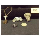Metal Motorcycle, Ornate Clip, Buffalo Nickel, et