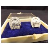 Silver Tone Horse Tie Clip and Cuff Links
