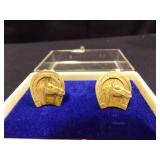 Gold Tone Horse Tie Clip and Cuff Links