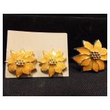 Yellow Flower Pendant/Pin and Earring Set