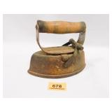 Sad Iron w/wooden handle; 3½" x 6½" x 5"