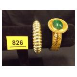 Gold Design Bracelets, one with Green Stone