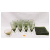Tumblers w/clear base (8); Square Plates (8) Green