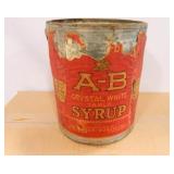 A B Crystal White Syrup Can; 7½" h. x 6" diam.