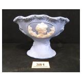 Blue Candy Dish w/Victorian Design; 4¼" h.