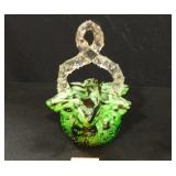 Glass Basket; Hand-Blown Glass; 7" h. x 5" diam.