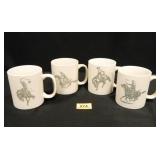 Mugs (4) Horseback Riders; 3½" h.