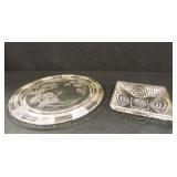 Footed Platter, Square Gold Edge Glass Dish