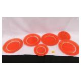Glass Plates w/red painting on back; (4) 8¼" diam.