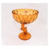 Amber Glass Candy Dish on Pedestal; 7½" h.