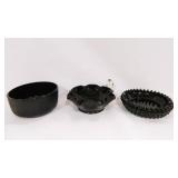 Black Glass Bowls and Ashtray (3)