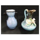 Blue Iridescent Lusterware Vases (2)
