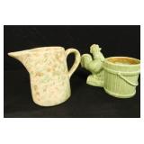Green Rooster Planter, Green Speckled Pitcher
