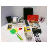 Office Supplies, matches, rulers, pens, staplers