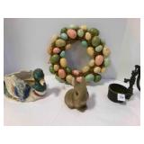 Easter Egg wreath, Bunny, Duck planter, Cast iron