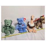 Beanie Baby; America Bear, Ostrich, Dragon, Bear