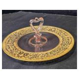 Gold-encrusted glass serving platter