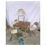 Vintage Wood Card Table & 4 metal Folding Chairs