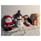 Beanie Baby; Santa, Snowman, Penguin, Prayer Bear