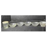 4 glass bowls, hobnail pattern, 4" across