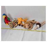 Beanie Baby; Giraffe, Ostrich, Lion, Parrot,