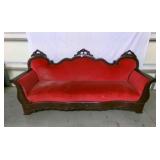 Victorian Style Sofa-Red Velvet wood Frame-Antique