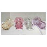 4 Pearlescent Iridescent glasses; Ribbed stems