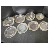 8 Dishes; 3 Fire-King; 4 Pyrex; engraved bowl