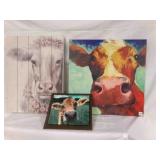 3 Cow Pictures-wood & Canvas 22" x 22"