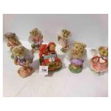 7 Resin Bears Figurines w/ feathers