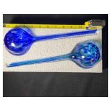 2 Aqua Globes; Hand-blown glass