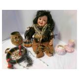 Native American Doll and Pottery Vases