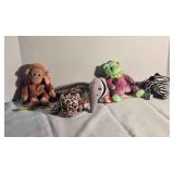 Beanie Baby; Monkey, Leopard, Bear, Zebra