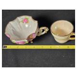 Two Teacups; Footed w/Painted Roses