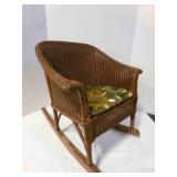 Brown Painted Wicker Wood Rocker-vintage