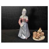 2 figurines; porcelain lady, 7' tall