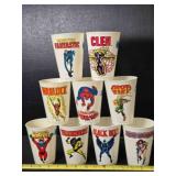 9 Marvel Action figures plastic glasses