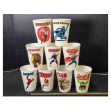 9 Marvel Action figures plastic glasses