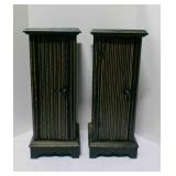 2 black wood floor-standing storage cabinets