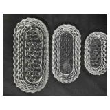 3 clear cubed glass relish trays, 10', 8', 6'