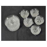 10 clear cubed glass teacups, 12 saucers