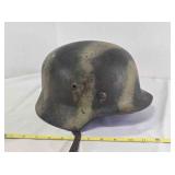 WWII German helmet; Leather lining & chinstrap