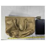 Gold-tone basketweave leather purse & clutch