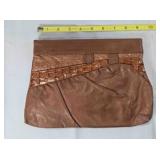 Leather shoulder bag w/faux lizard & caiman trim