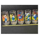 5 Peyo Smurf Drinking Glasses, 6' tall