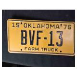 Vintage Oklahoma Farm Truck license, 1976