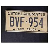 Vintage Oklahoma Farm Truck license, 1975