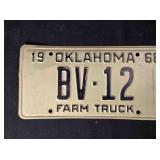 Vintage Oklahoma Farm Truck license, 1968
