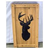 Metal Buck Deer silhouette rustic wood background
