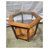 6 sided Coffee Table, glass top, woven cane bottom
